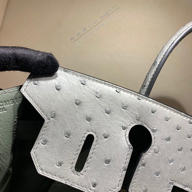 Hermes女包 愛馬仕Birkin30cm Hermes鉑金包 Ostrich鴕鳥皮 全手縫蠟線 19 Mousse慕斯灰  am1894